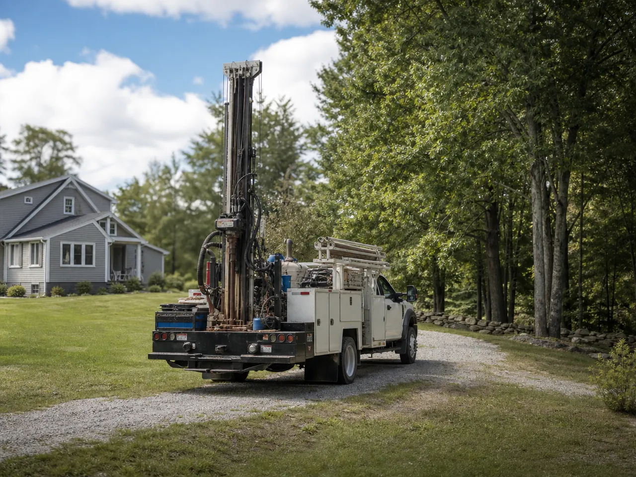 service-truck-parked-on-a-gravel-driveway-in-rural-new-hampshire-with-well-equipment-natural-daylight-clean-editorial service-truck-parked-on-a-gravel-driveway-in-rural-new-hampshire-with-well-equipment-natural-daylight-clean-editorial